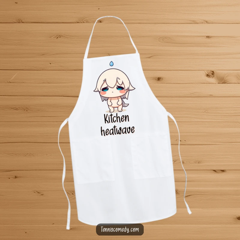 Funny Sweat Drop Apron showing a character with a comically large sweat drop, ideal for chefs who enjoy humor and relatable kitchen struggles.