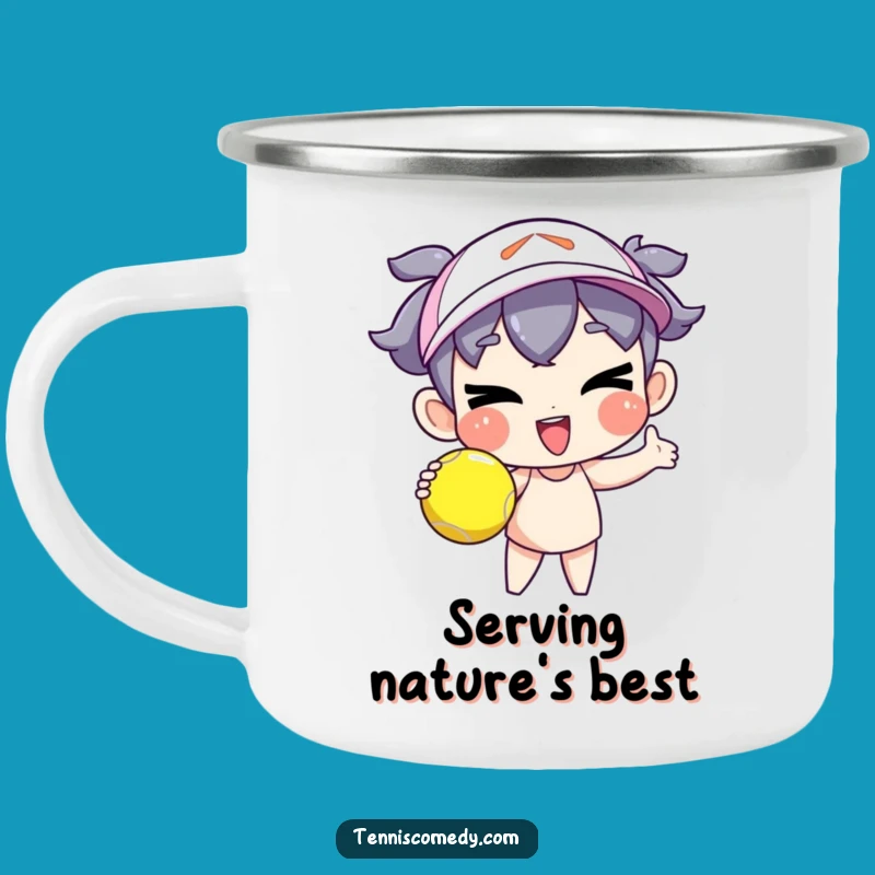 Funny Goofy Tennis Serve Camping Mug - Winking Character Outdoor Gift