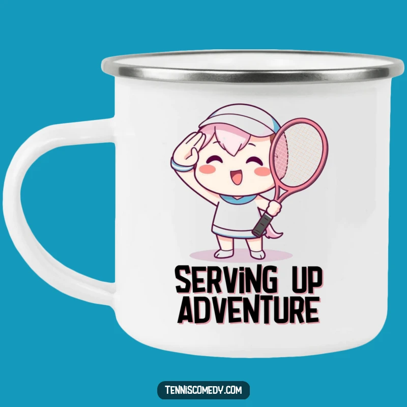 Funny Tennis Camping Mug - Kawaii Saluting Athlete, Rugged Funny Gift