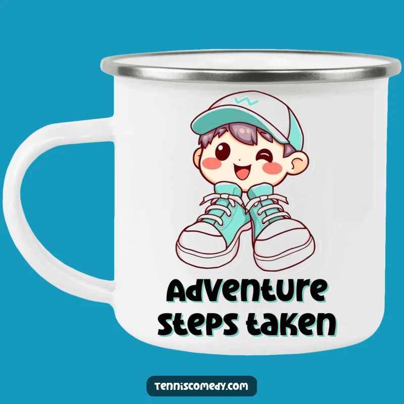 Funny Tennis Shoe Character Camping Mug: Kawaii Grin - Outdoor Humorous Gift!