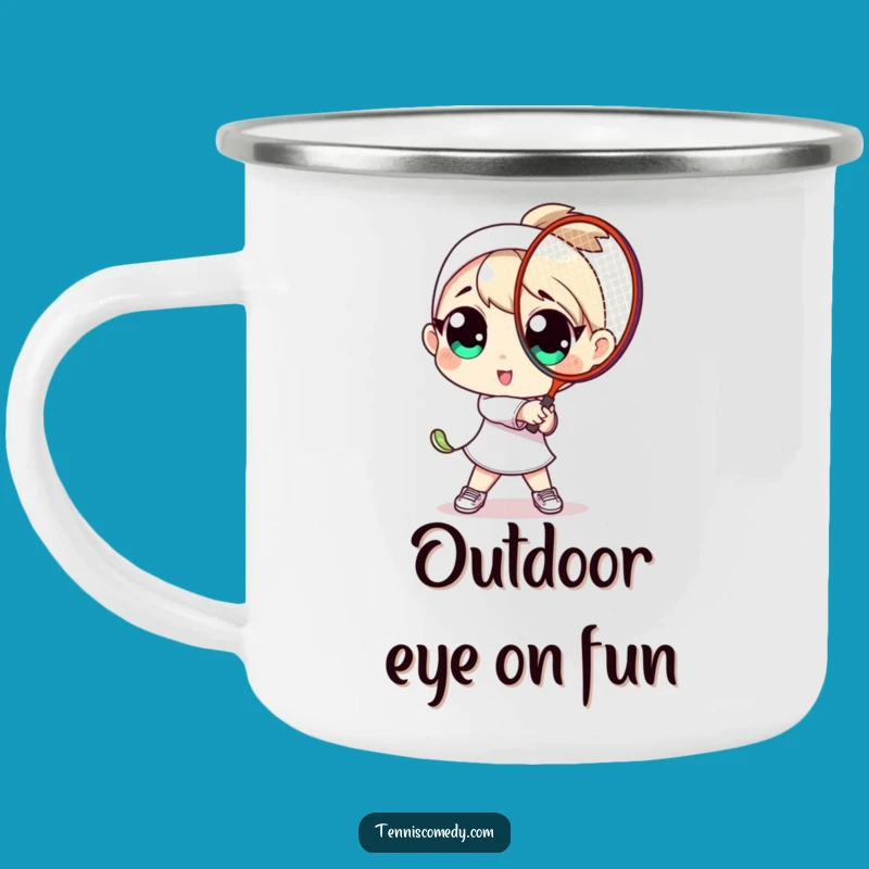 Funny Big Eyes Tennis Player Camping Mug Outdoor Sporty Fun