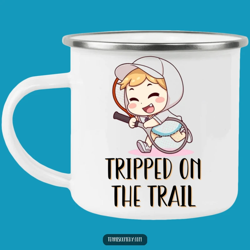 Funny Tennis Tripper Camping Mug: Goofy Smile for Outdoor Humor Gift