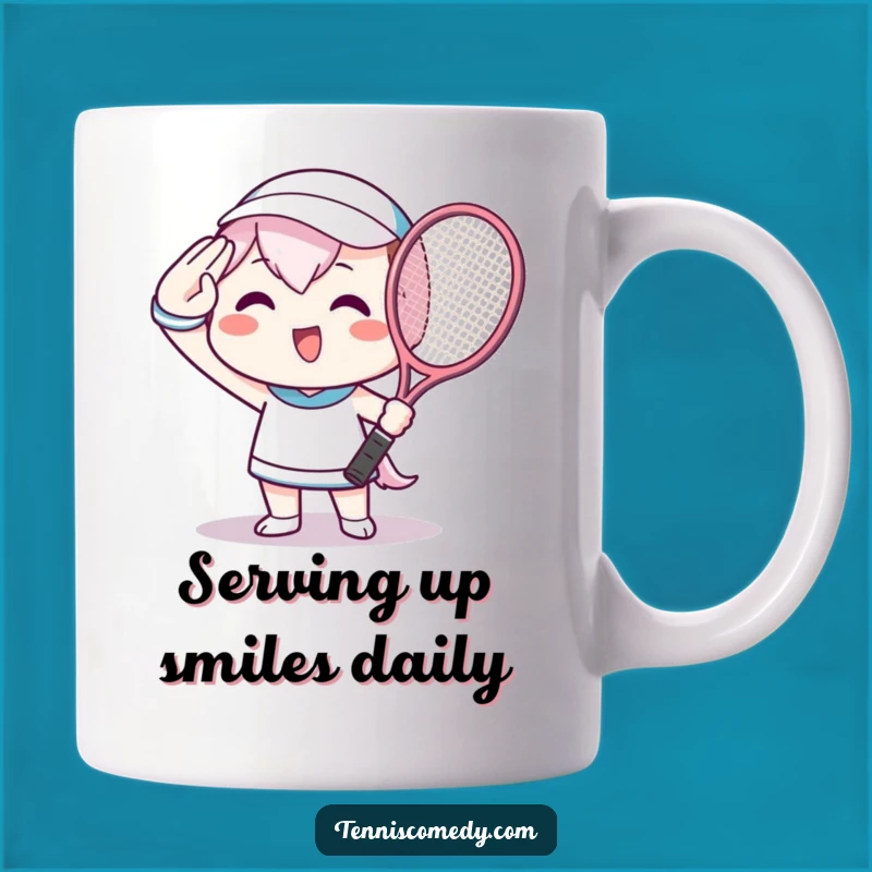 Funny Tennis Player Mug - Kawaii Saluting Character, Perfect Funny Gift for Athletes