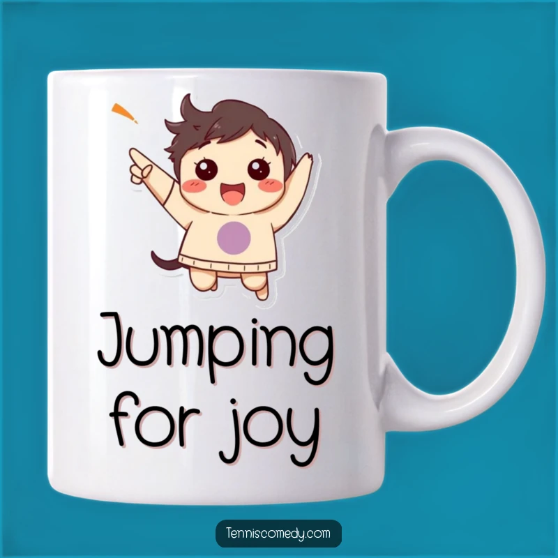 Funny Victory Jump Mug: Cheering Character Celebration, Perfect Funny Gift