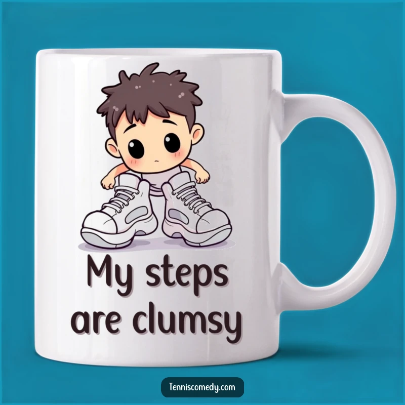 Funny Stumbling Tennis Player Mug: Comical Staffordshire Footwork Gift!
