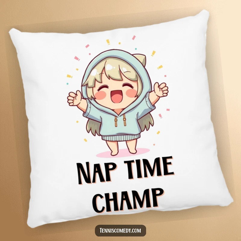 Funny pillow, cheerful character, confetti falling, festive accent, comfortable, perfect for celebrations, soft cushion.