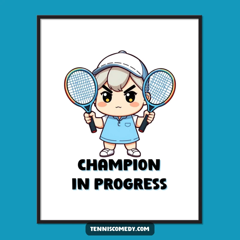 Funny Kawaii Tennis Digital Art - Determined Character Printable Gift