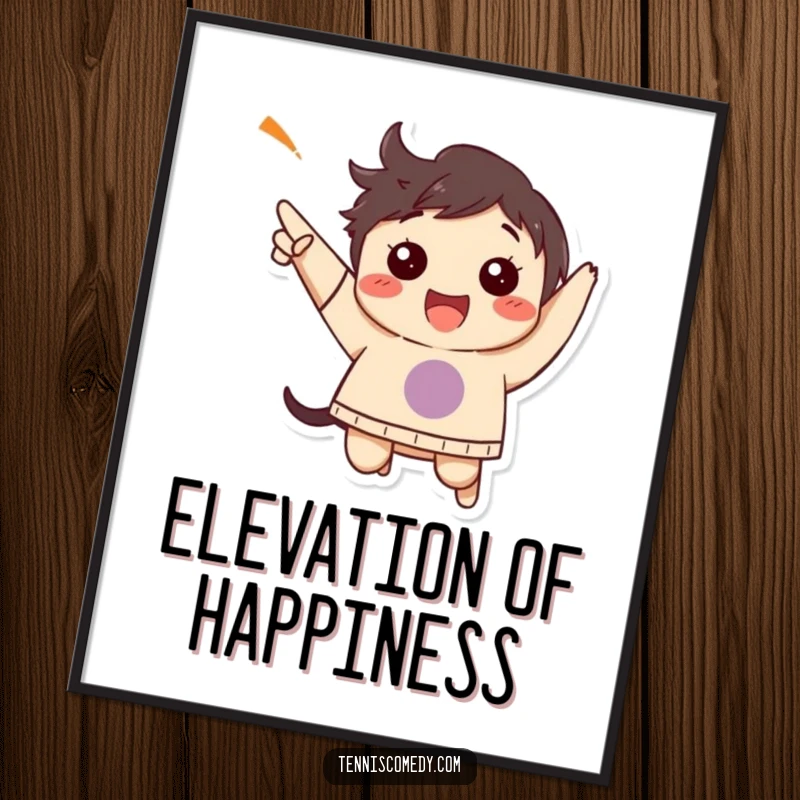 Funny digital art print of a character performing a dynamic and joyful jump in celebration.