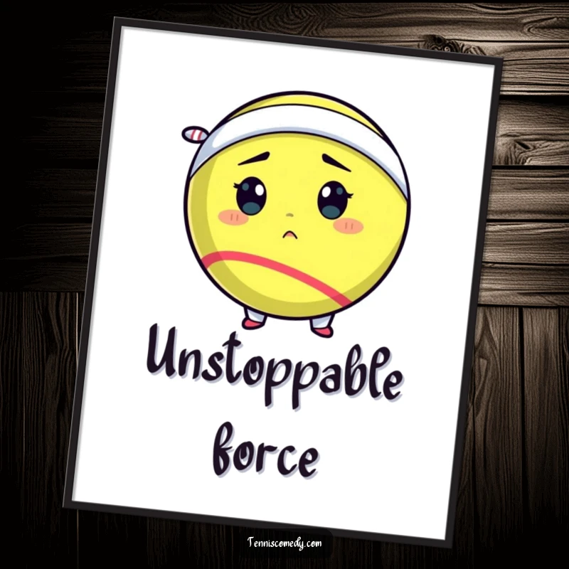 Funny tennis ball digital art of a determined tennis ball comically wearing a tiny sweatband, ready for any athletic endeavor.