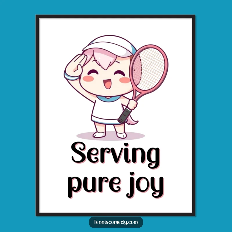 Funny Tennis Digital Art - Kawaii Saluting Player, Instant Funny Gift Download