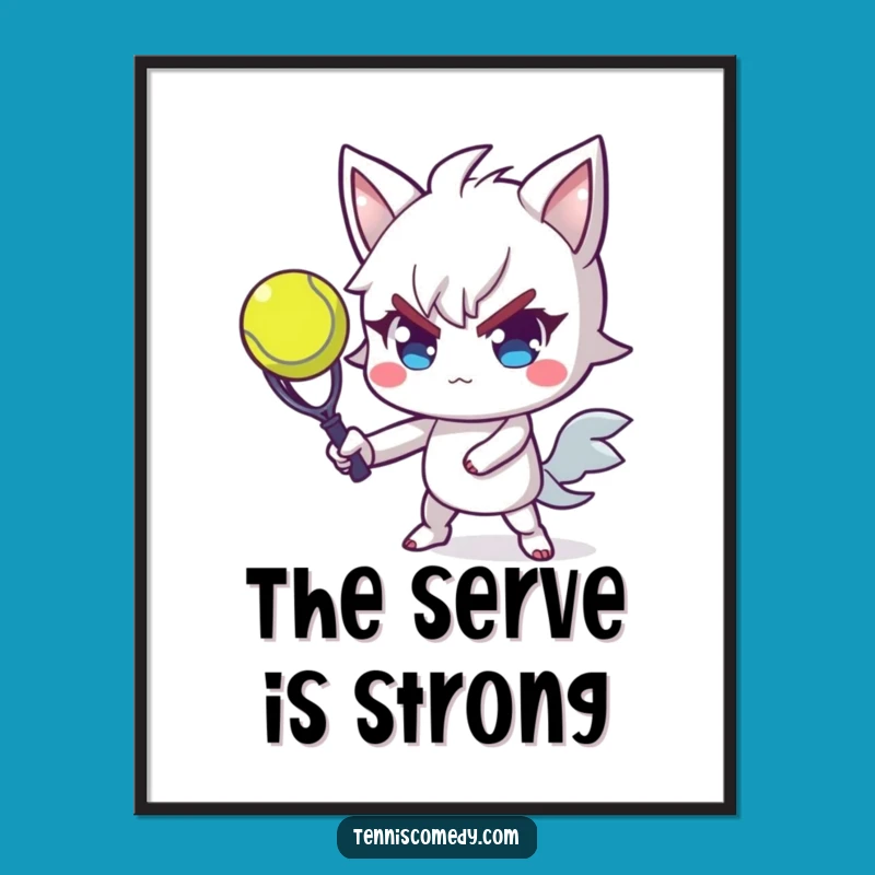 Funny Tennis Serve Digital Art: Determined Player with Flair - Instant Funny Gift Download