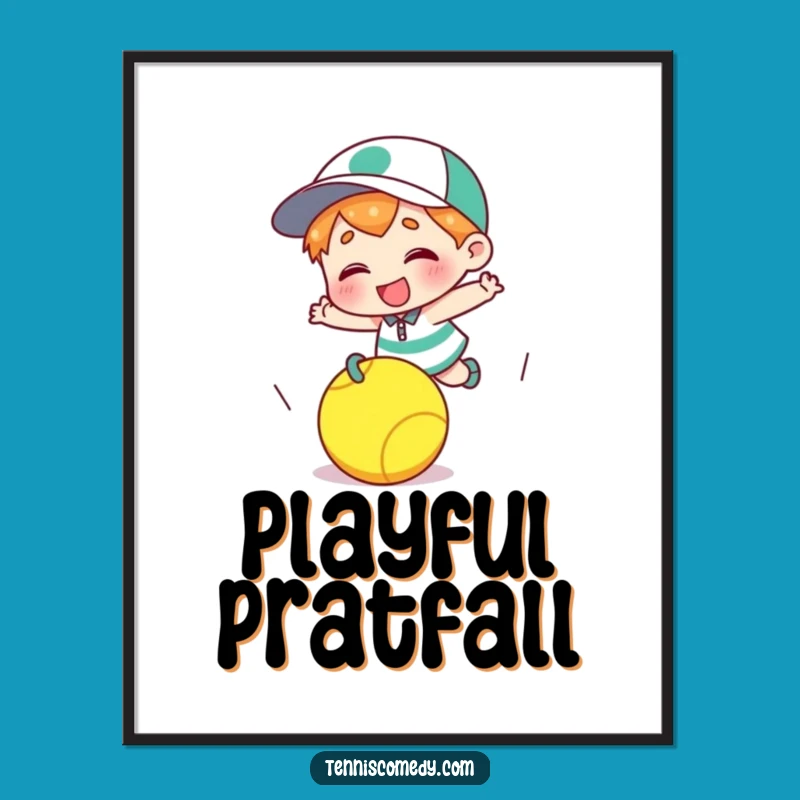 Funny Tripping Tennis Ball Digital Art Print - Giggle Character Decor Gift