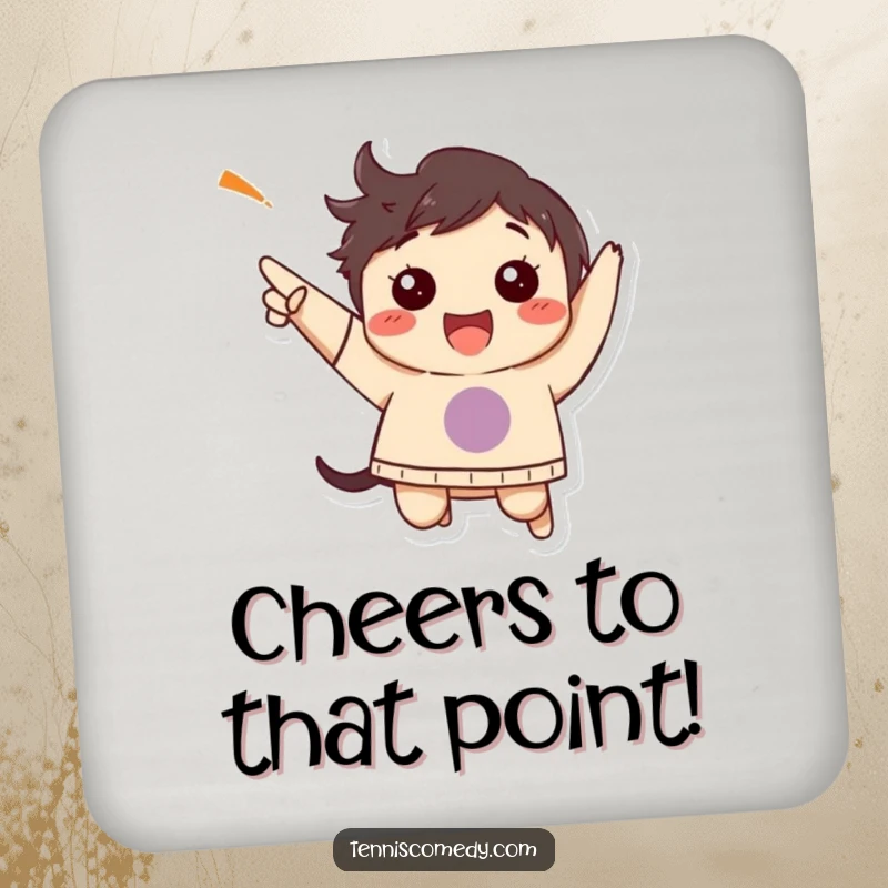 Funny drink coaster featuring a character captured mid-jump in a joyful celebration.
