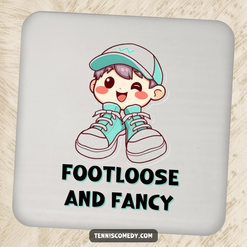 Funny Kawaii character coaster with oversized tennis shoes and a cheerful grin, protecting surfaces with a touch of humor.