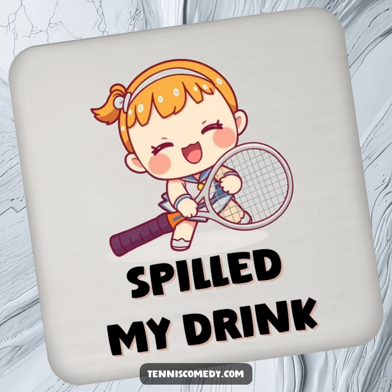 Funny Kawaii Tennis Trip Coaster: Comical kawaii character tripping over a tennis racket, providing a humorous and protective layer.