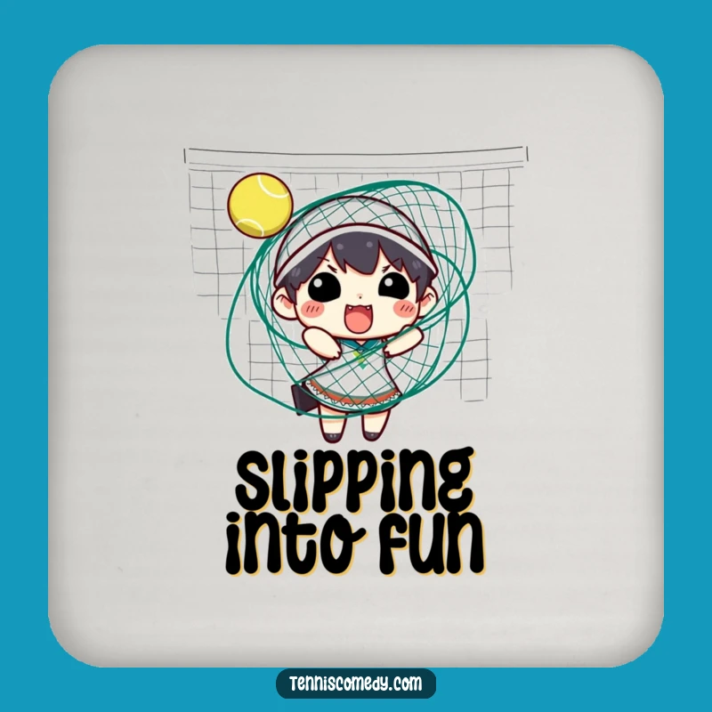 Funny Tennis Net Tangle Coaster: Protect Surfaces with Humor!