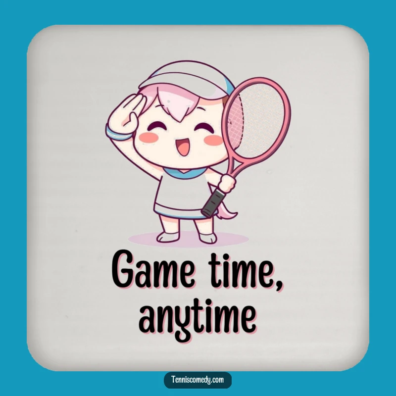 Funny Tennis Coaster - Kawaii Saluting Player, Sporty Funny Gift