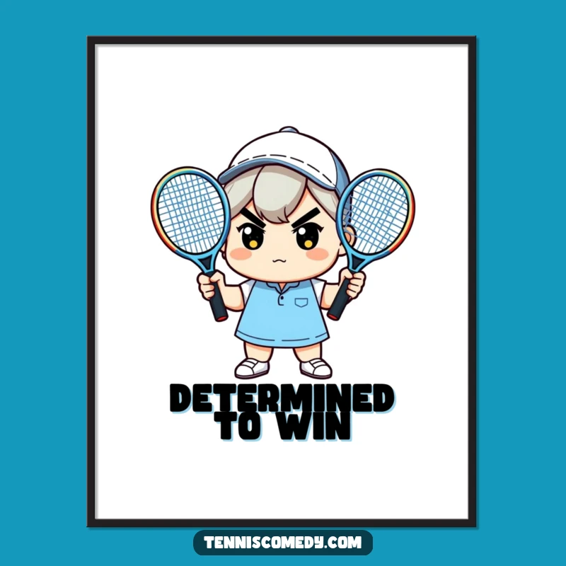 Funny Kawaii Tennis Poster - Determined Racquet Art for Wall Gift