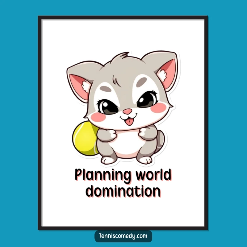 Funny Poster Art: Mischievous Character's Secret Tennis Ball Caper