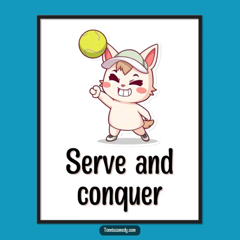 Funny Tennis Serve Poster - Determined Grin Artwork, Inspiring Sports Gift