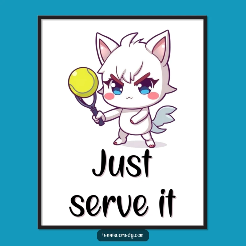 Funny Tennis Serve Poster: Determined Player with Flair - Hilarious Wall Art for Tennis Lovers