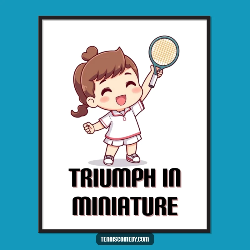 Funny Tennis Victory Poster: Tiny Racquet Triumph for an Instant Smile on Your Wall