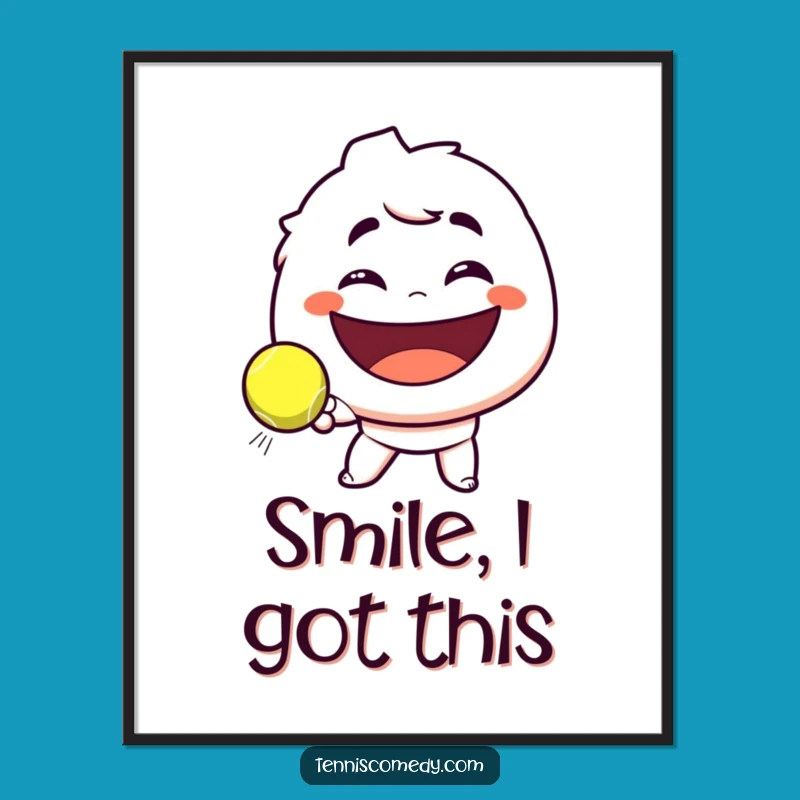 Funny Tennis Smirk Poster: Playful Character's Epic Serve Brings Laughter to Your Wall