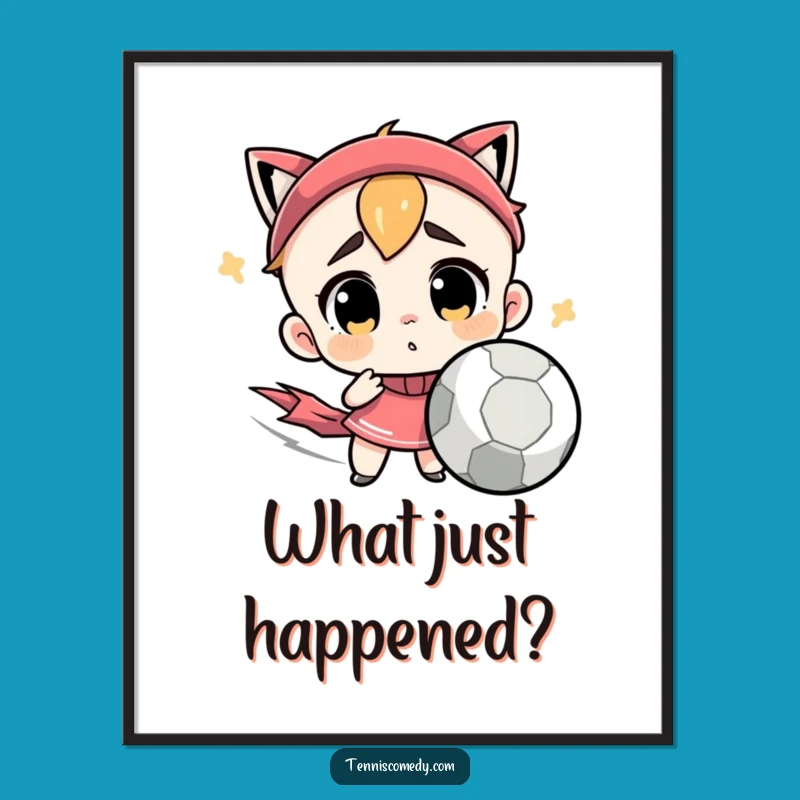 Funny Confused Tennis Ball Character Poster - Humorous Wall Art