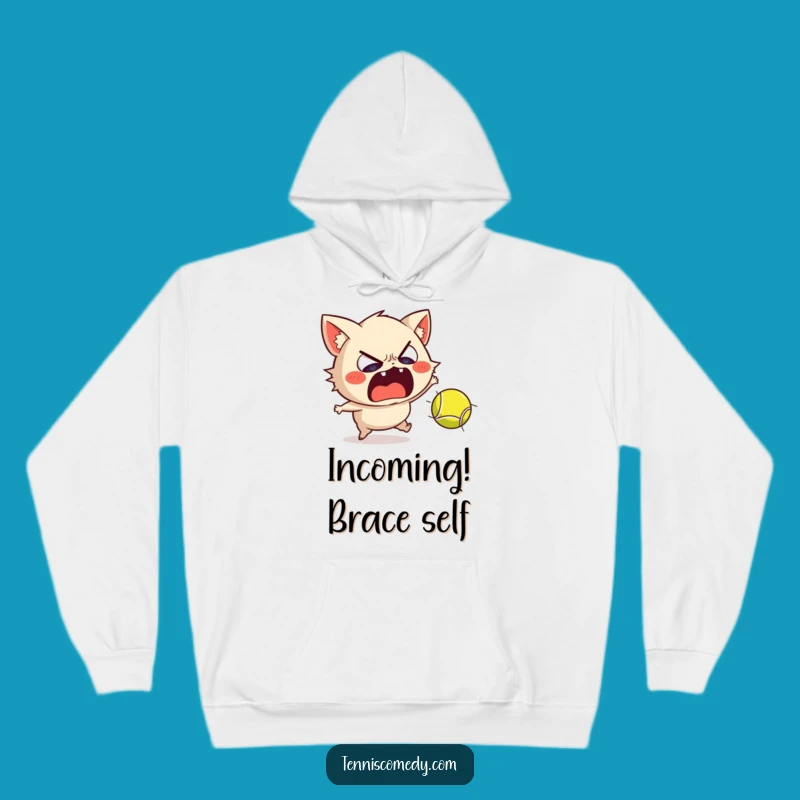 Cozy Funny Scared Tennis Hoodie: Stay Warm with Hilarious Panic!