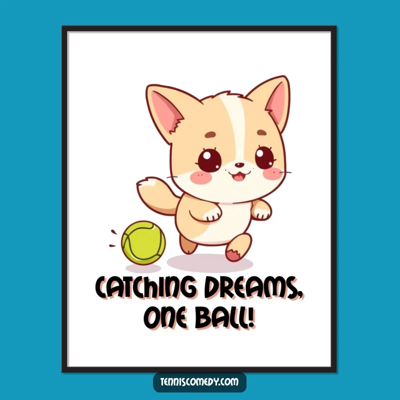 Funny Printable Wall Art: Kawaii Tennis Ball Chase, Free Downloadable Decor