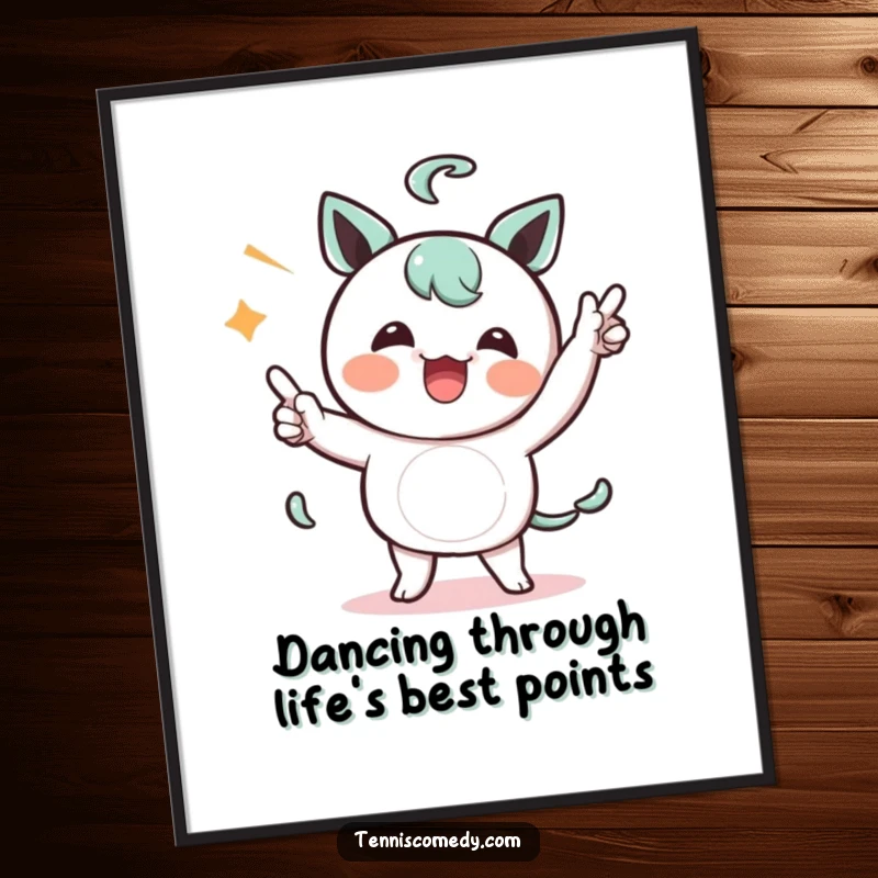 Funny Free Printable Wall Art: Kawaii character performing a hilarious, silly dance to celebrate a point.