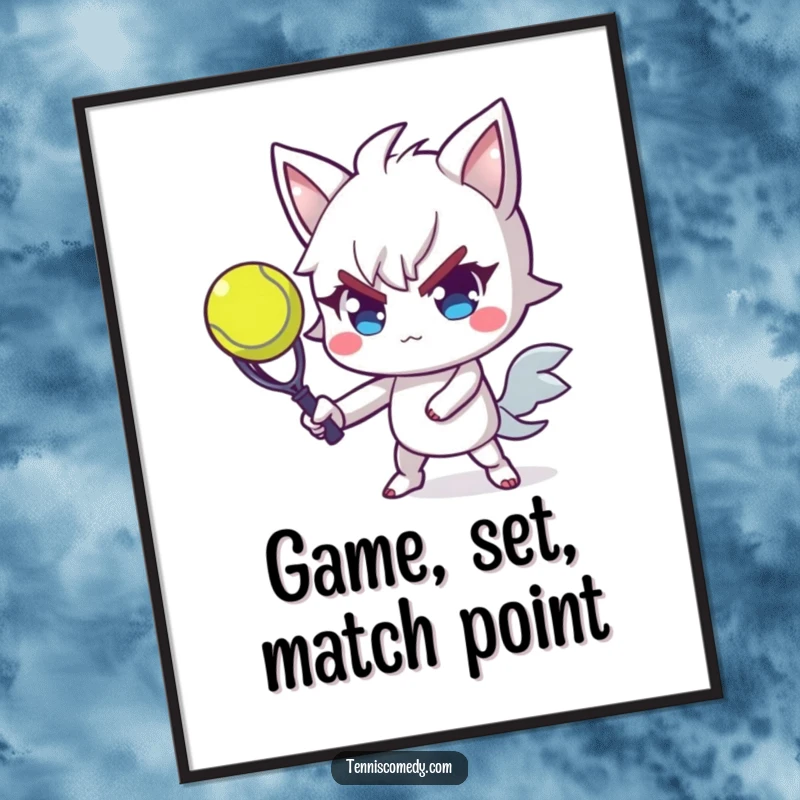 Funny Free Printable Wall Art depicting a dynamic tennis player masterfully serving a ball, radiating confidence and athletic prowess.