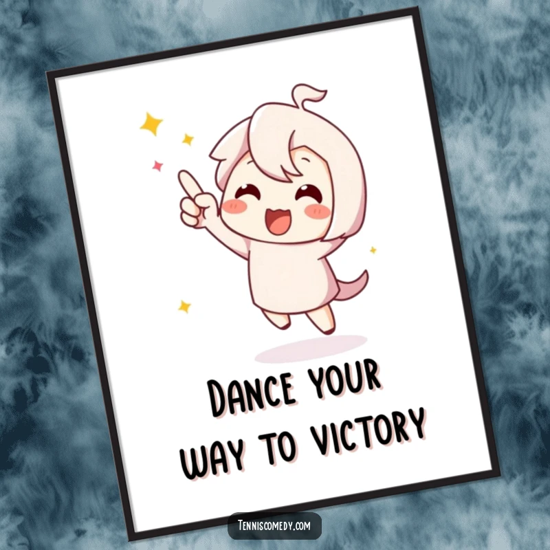 Funny Free Printable Wall Art: A cute character captured mid-happy dance after scoring a point, symbolizing pure victory and fun.