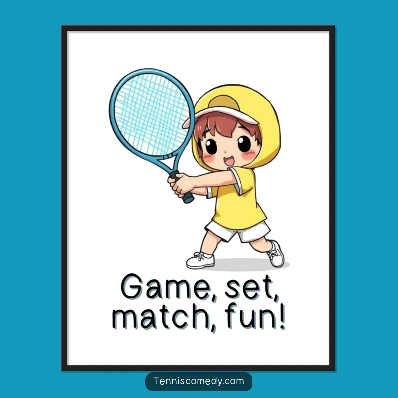 Funny Free Printable Tennis Wall Art: Comical Player Swinging Giant Racket, Downloadable Decor