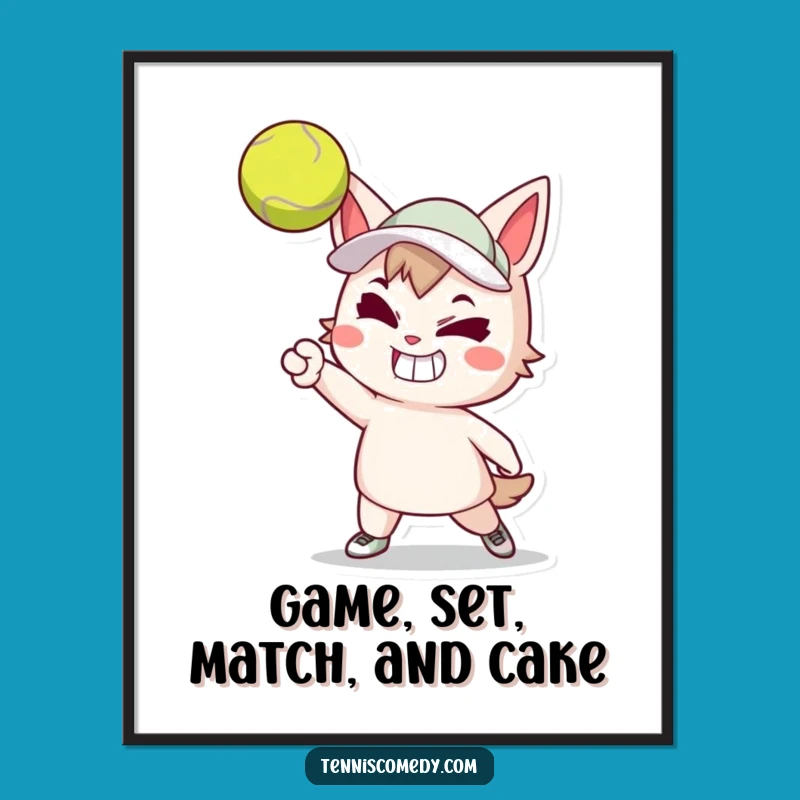 Funny Free Printable Wall Art: Determined Tennis Serve Character - Energetic Downloadable Home Decor!