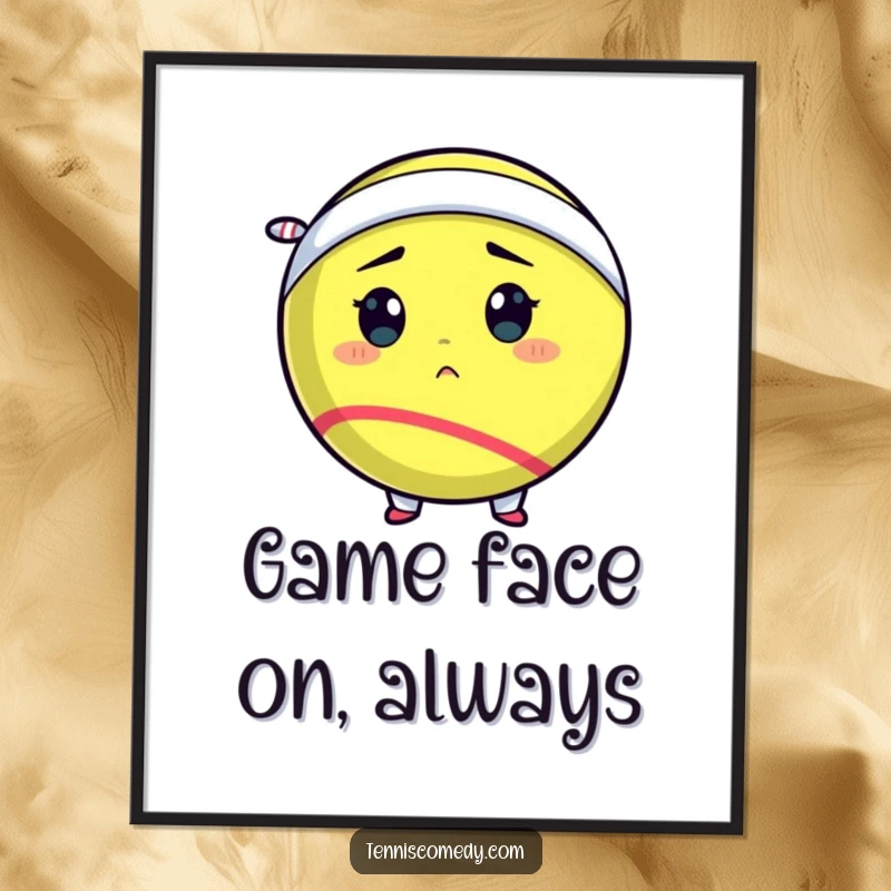 Funny Free Printable Wall Art: A tennis ball comically sporting a tiny sweatband, looking fiercely determined.