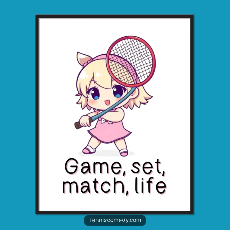 Free Printable Wall Art: Playful Tennis Character Sword Art Downloadable Humorous Decor
