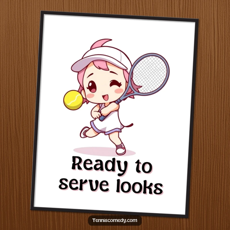 Funny Free Printable Wall Art: Tennis player in dynamic pose, racket about to hit a ball, an energetic downloadable decor.