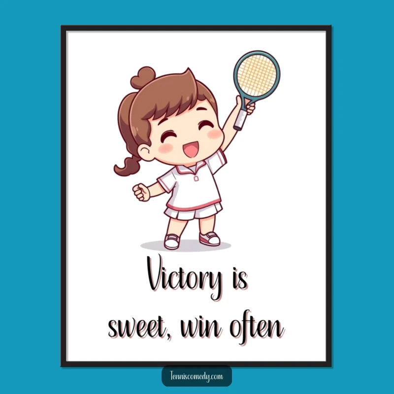 Free Printable Funny Tennis Wall Art: Victorious Tiny Racquet Player