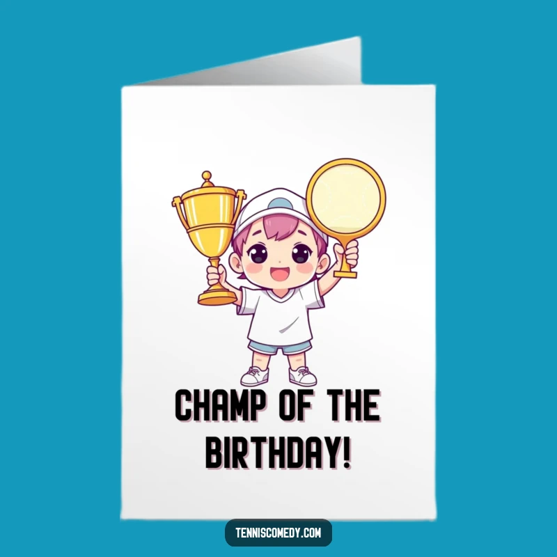 Free Printable Birthday Card: Tennis Champ Trophy - Funny Sports Downloadable Gift