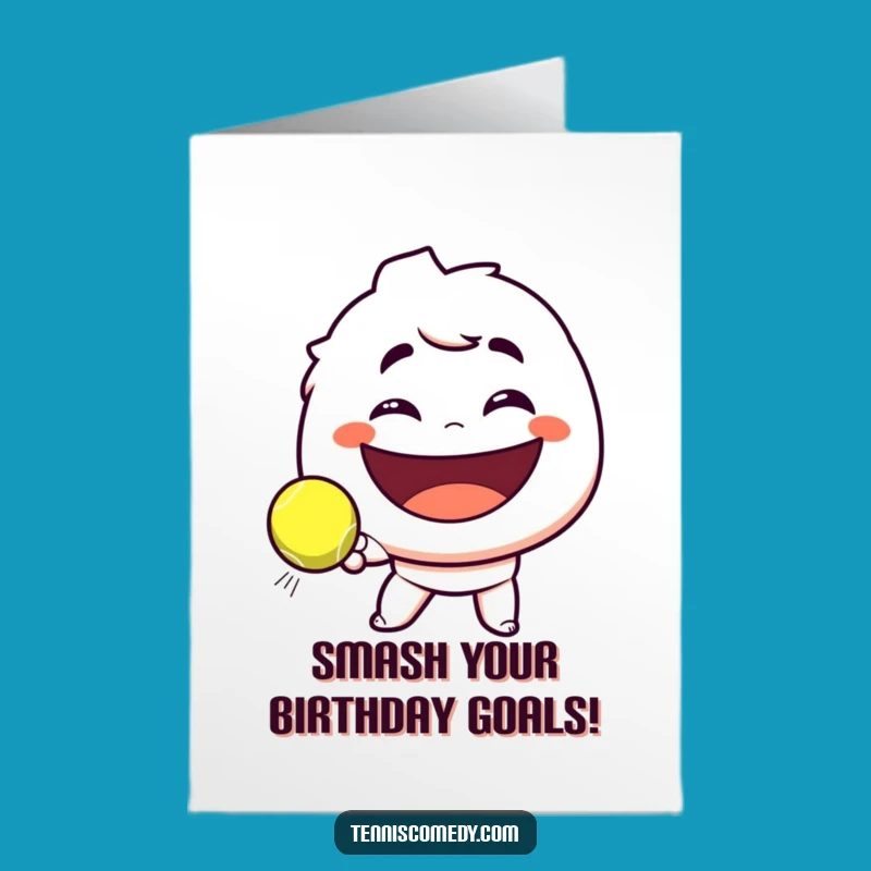 Free Printable Hilarious Tennis Birthday Card: Smirking Character Serving Fun
