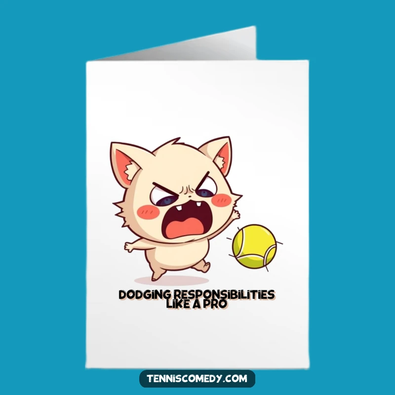 Funny Free Printable Birthday Card: Scared Dog Dodges Tennis Ball!