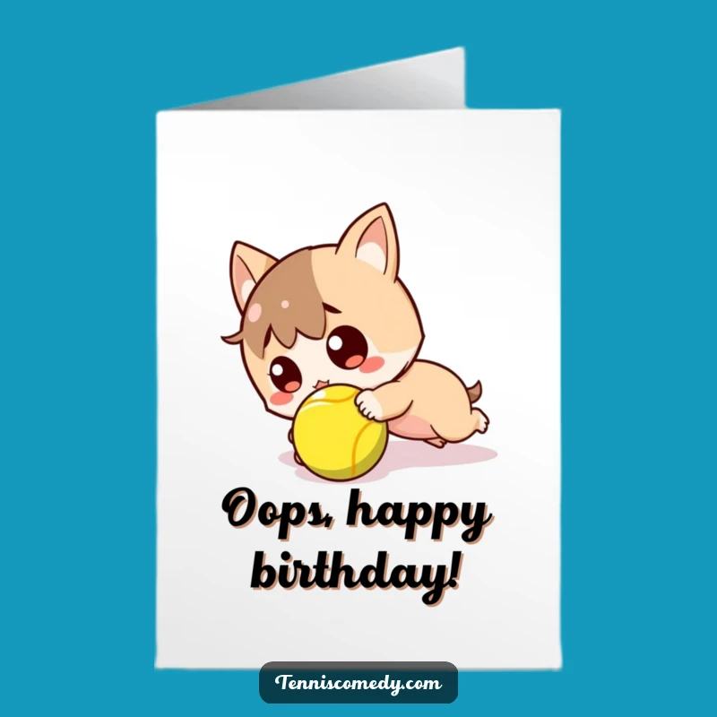 Free Printable Birthday Card: Surprised Kawaii Tennis Player Funny Downloadable Gift
