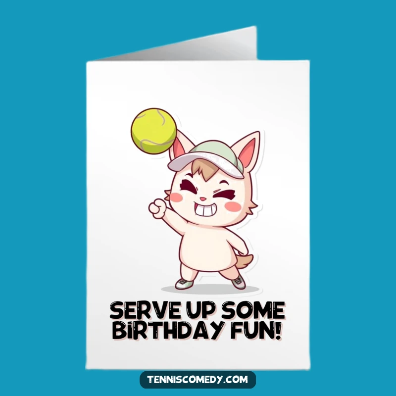 Free Printable Birthday Card: Determined Tennis Serve - Energetic Downloadable Funny Gift!