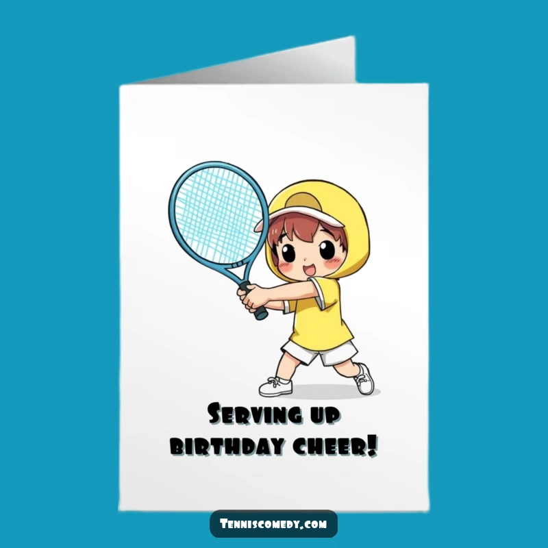 Free Printable Birthday Card: Funny Tennis Player Swinging Racket, Hilarious Downloadable Gift
