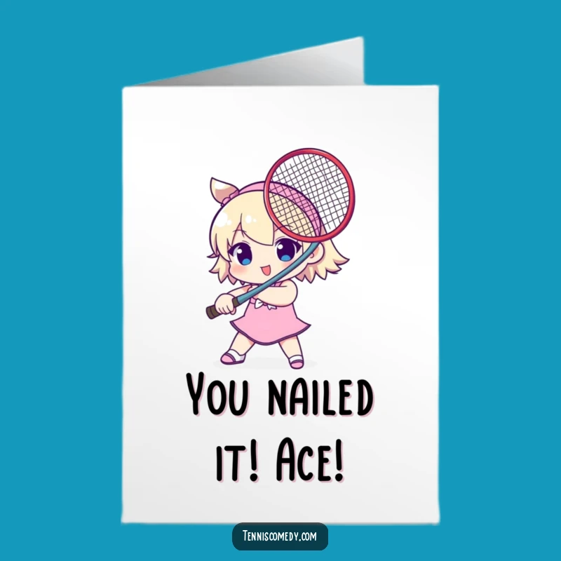 Free Printable Congrats Card: Victory Tennis Character Sword Greeting Downloadable Gift