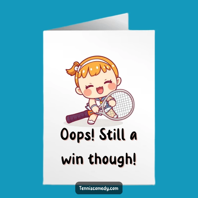 Free Printable Congrats Card: Kawaii Tennis Blunder, Downloadable Humor