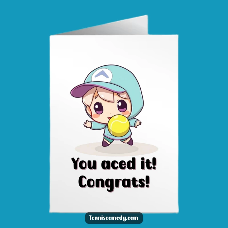 Free Printable Congrats Card: Tennis Player Tiny Ball Chase Downloadable Gift