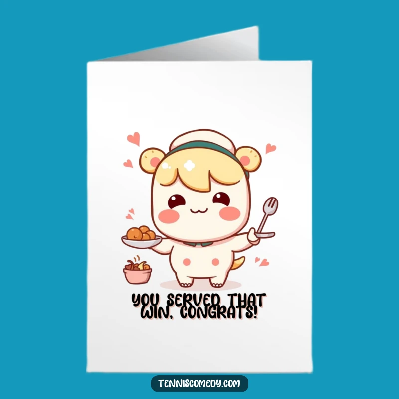 Free Printable Kawaii Wobbly Serve Congrats Card: Funny Character Downloadable Gift