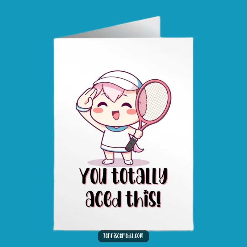 Free Printable Kawaii Tennis Congrats Card: Beaming Champ, Funny Downloadable for Victories